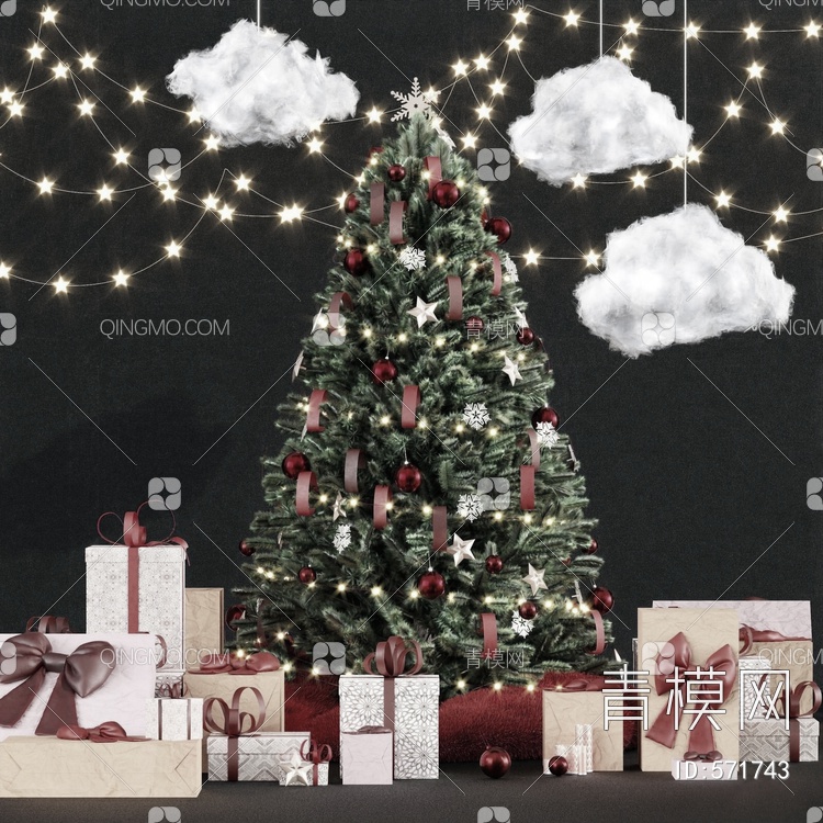 节日用品 圣诞树 摆件组合 美陈3D模型下载【ID:571743】
