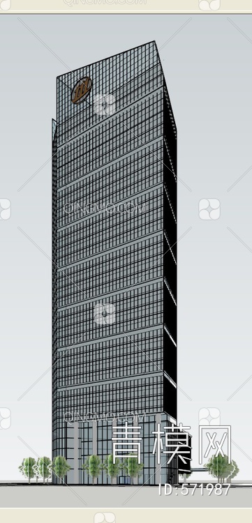 超高层办公塔楼 L型平面SU模型下载【ID:571987】
