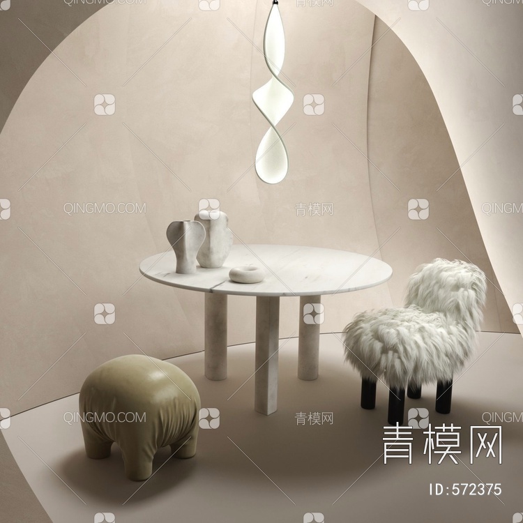 娱乐区儿童房 凳子 吊灯 绵羊椅 毛绒椅3D模型下载【ID:572375】