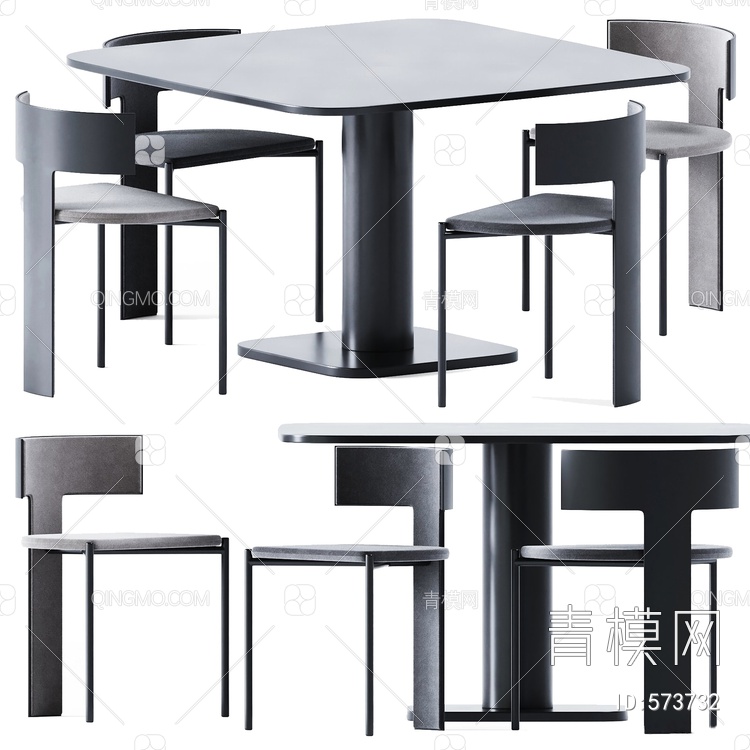 Baxter餐桌椅组合 方形餐桌 布艺餐椅3D模型下载【ID:573732】