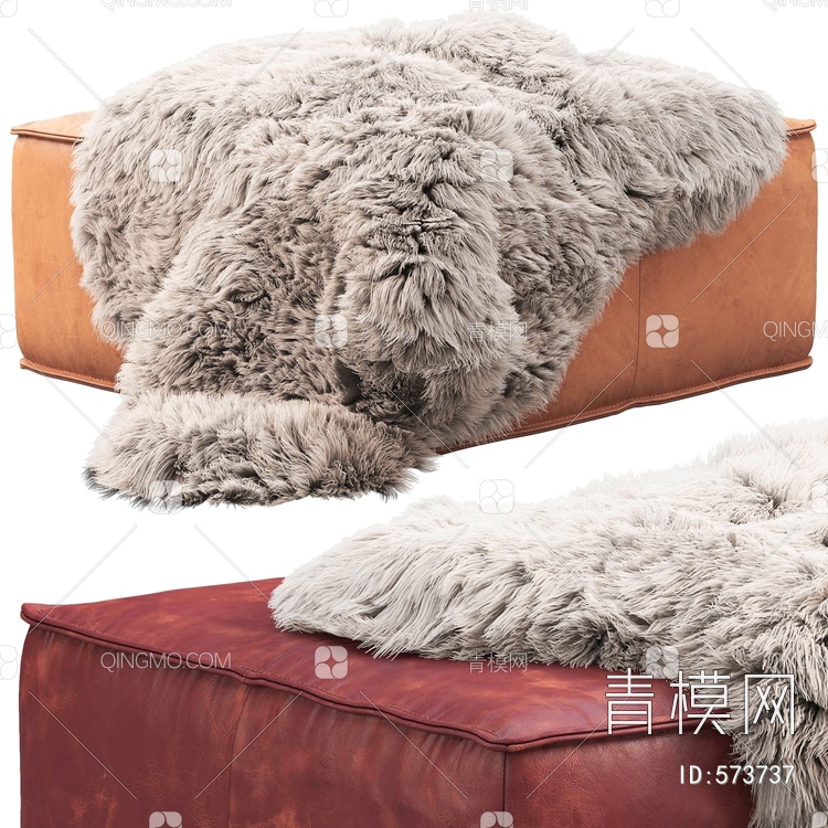 皮革沙发凳毛毯 软凳 方形凳子 绒毛毯子3D模型下载【ID:573737】