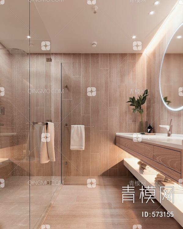 卫生间 浴室柜 镜子 淋浴隔断 毛巾3D模型下载【ID:573155】