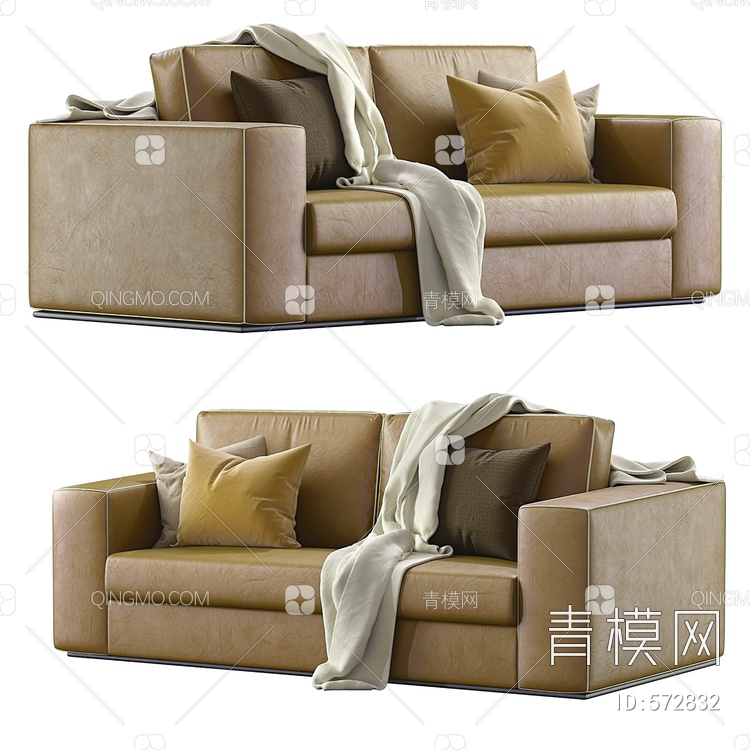 Ditre Italia双人沙发 皮革沙发 抱枕 毛毯 沙发3D模型下载【ID:572832】