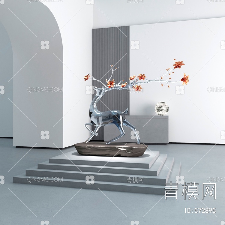 麋鹿雕塑 摆件3D模型下载【ID:572895】