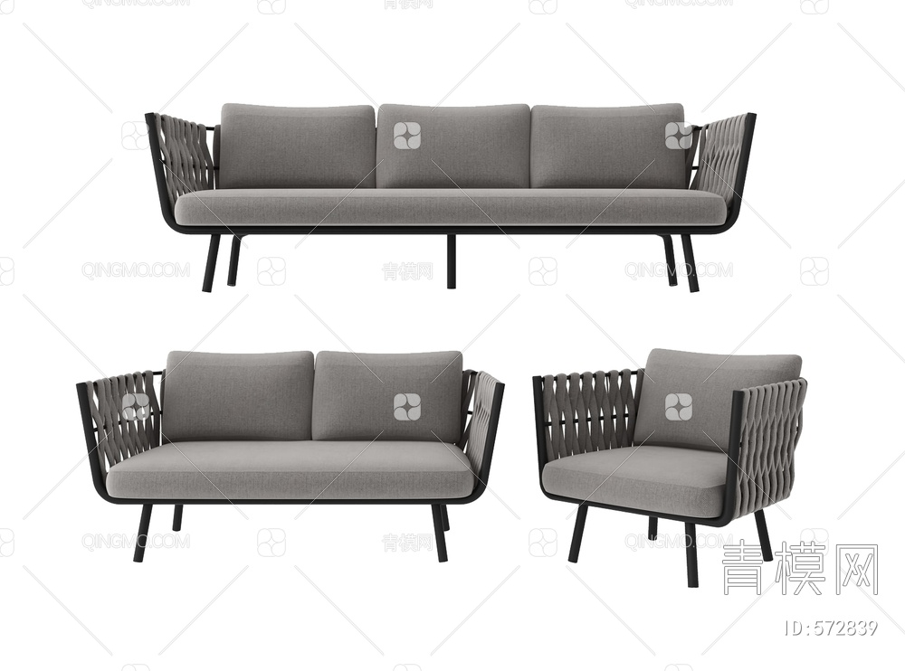 户外沙发组合 双人沙发 三人沙发 单人沙发 休闲沙发3D模型下载【ID:572839】