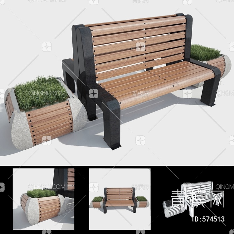 户外椅 公共座椅 公园椅 长椅3D模型下载【ID:574513】