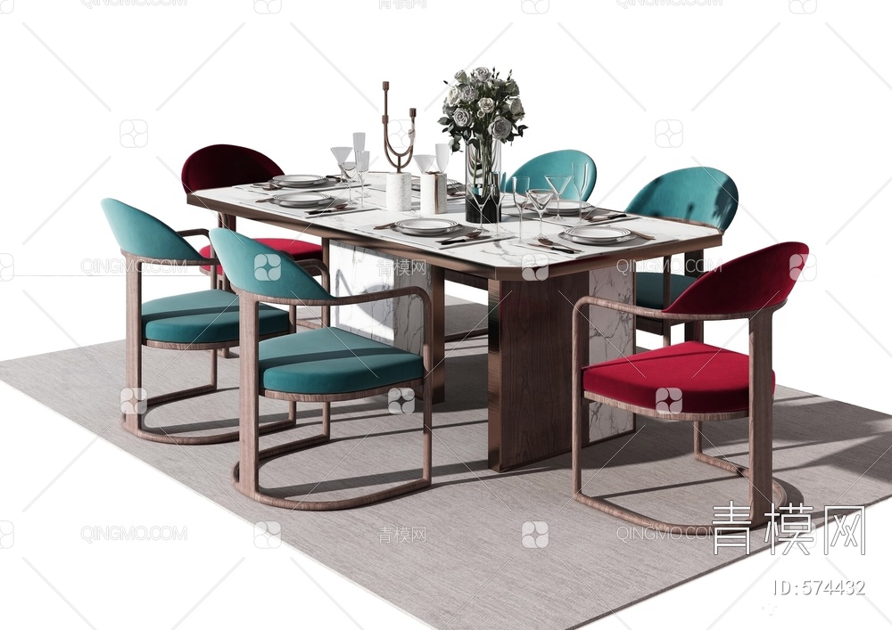 餐桌椅组合3D模型下载【ID:574432】
