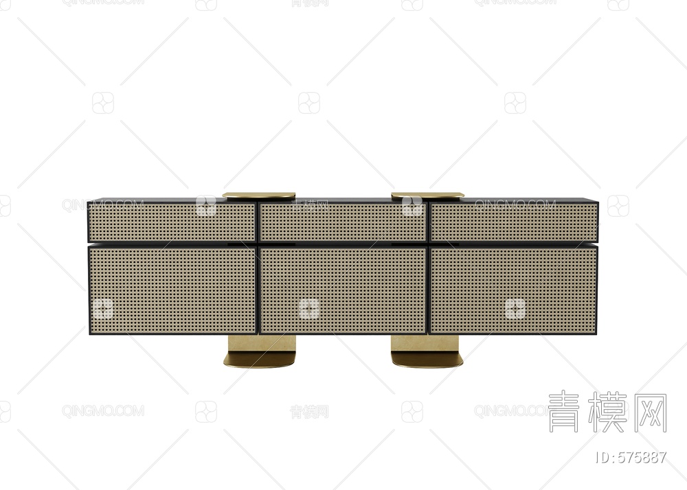 木质藤编装饰柜3D模型下载【ID:575887】