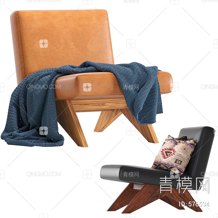 休闲椅 抱枕 毯子3D模型下载【ID:576534】