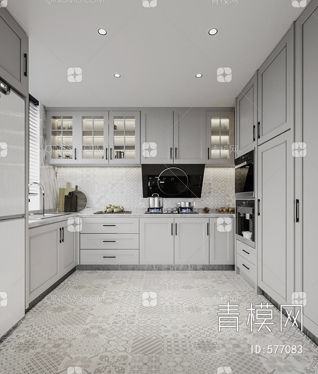 家居厨房 橱柜 冰箱 储物柜3D模型下载【ID:577083】