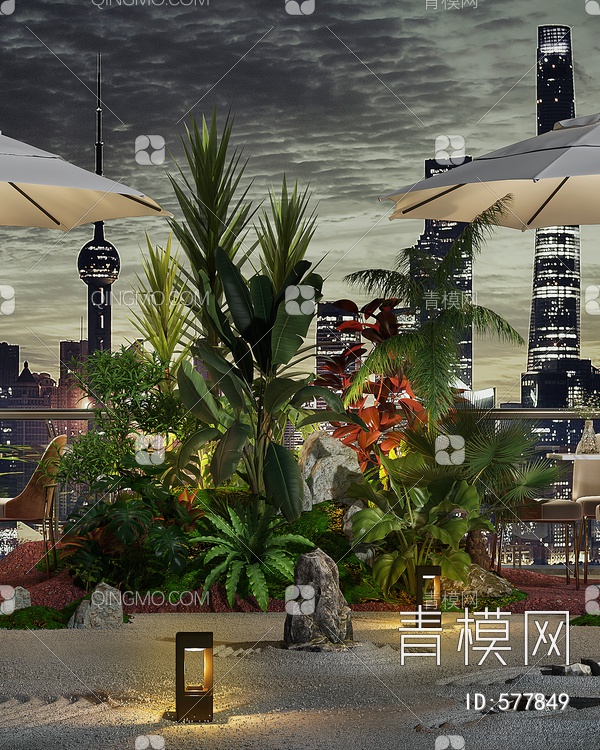 露天餐厅 植物景3D模型下载【ID:577849】