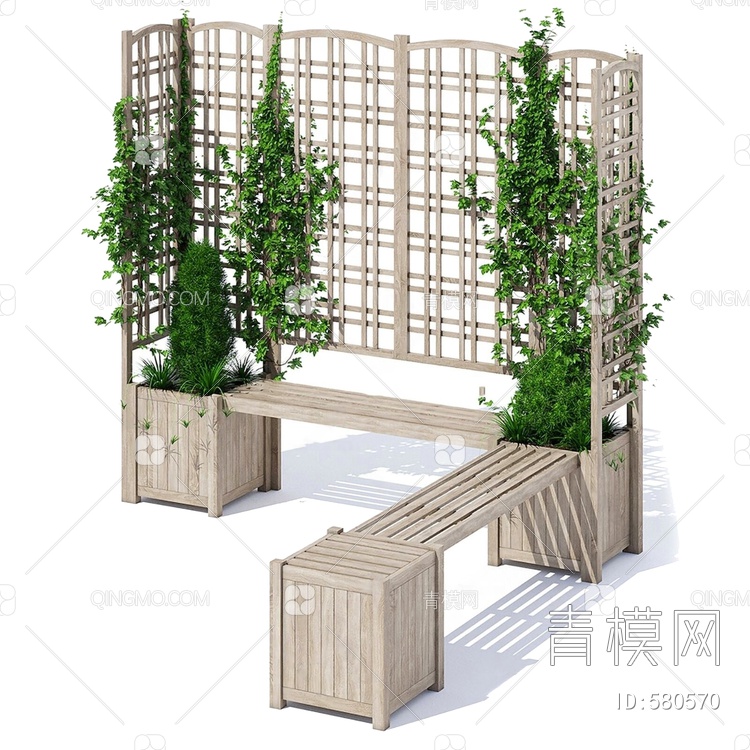 户外长凳爬山虎藤蔓植物3D模型下载【ID:580570】