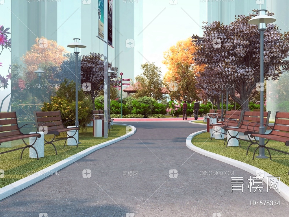 小区庭院景观3D模型下载【ID:578334】
