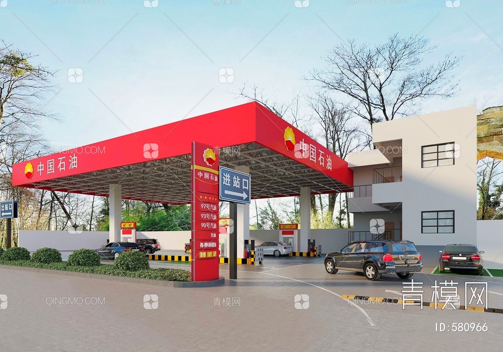 中国石油加油站3D模型下载【ID:580966】