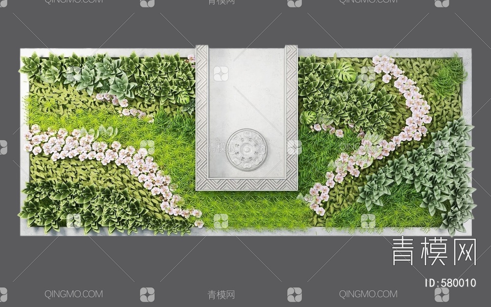喷泉绿植拼花墙3D模型下载【ID:580010】