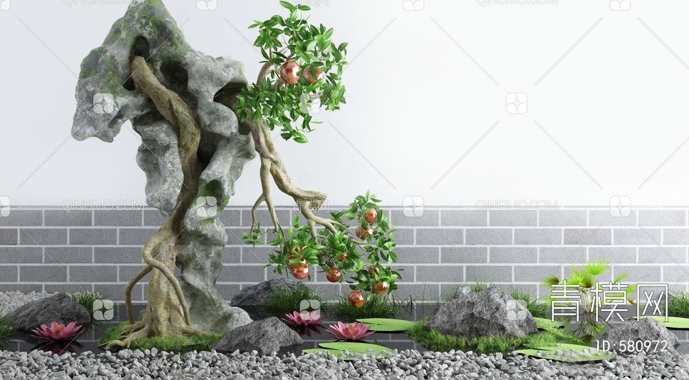 庭院景观小品枯山水石3D模型下载【ID:580972】