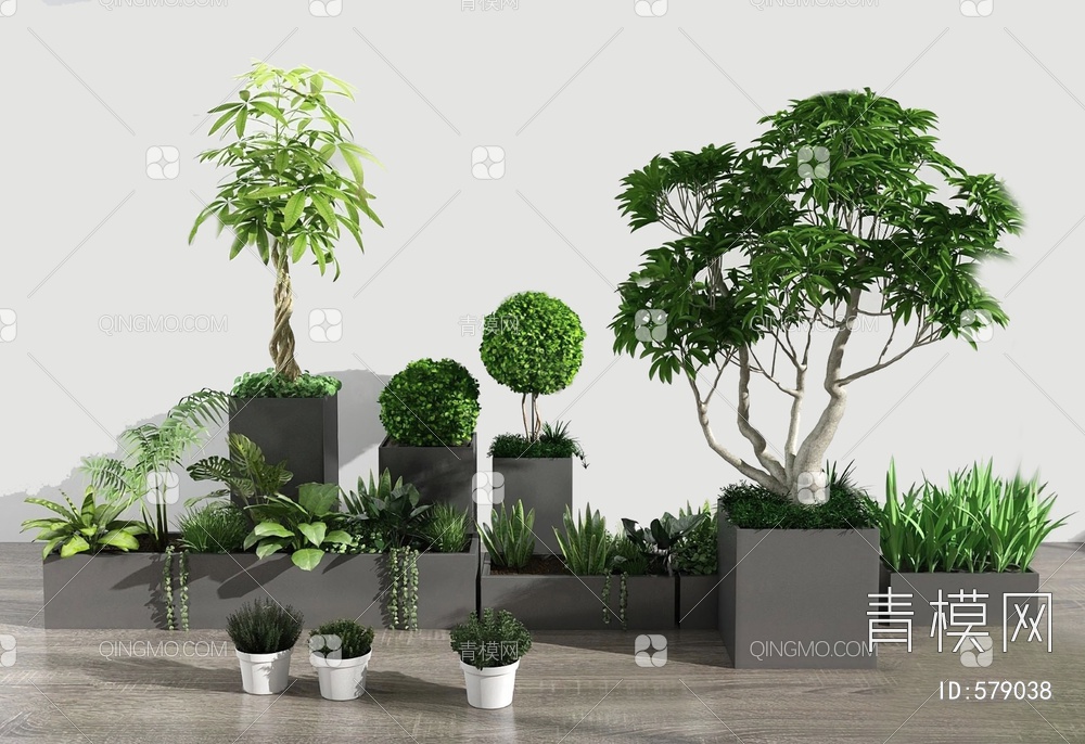 绿植盆栽组合3D模型下载【ID:579038】