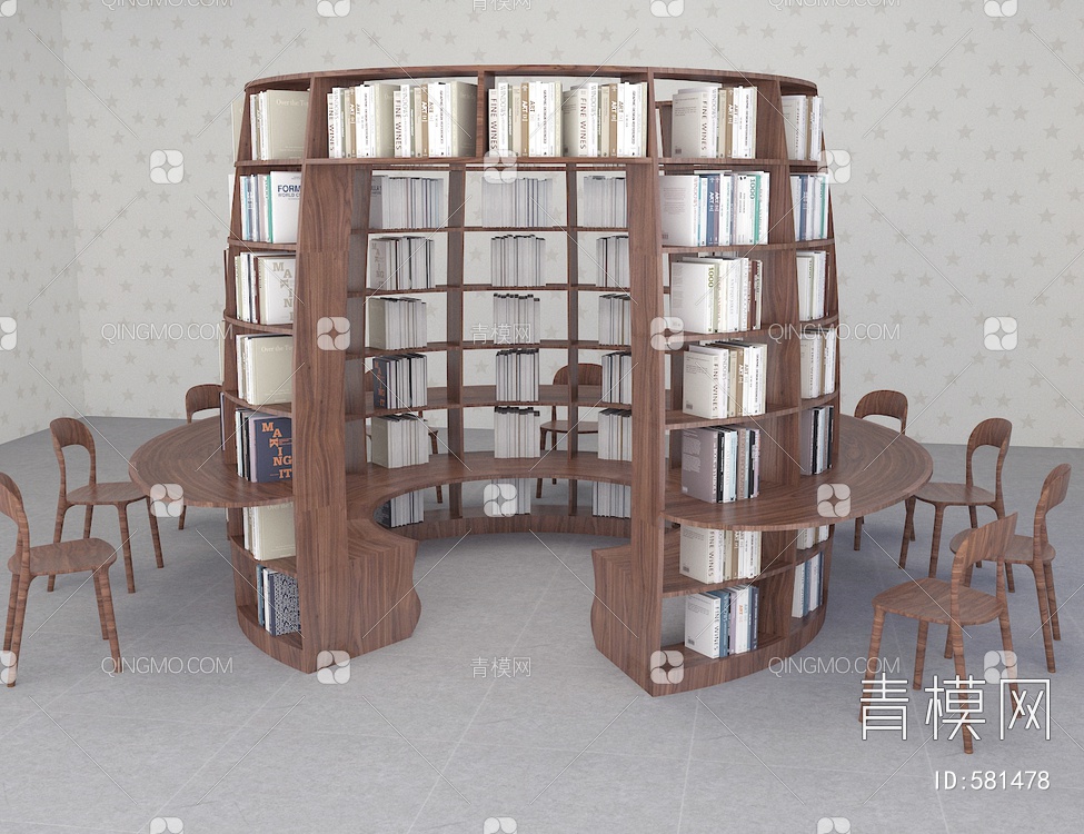 图书馆创意书架3D模型下载【ID:581478】