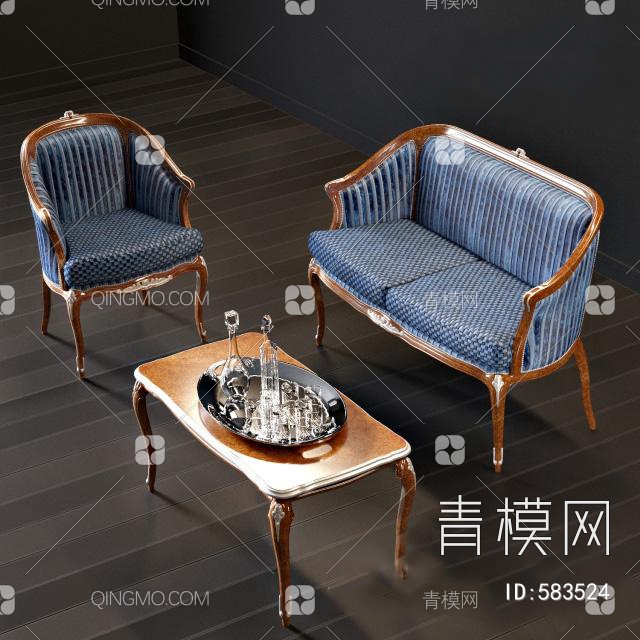 沙发茶几组合3D模型下载【ID:583524】