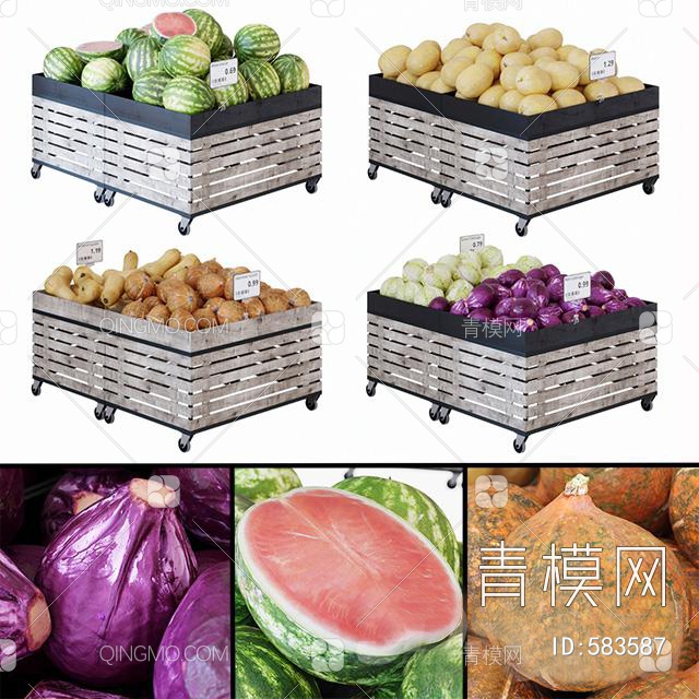 水果蔬菜货架3D模型下载【ID:583587】