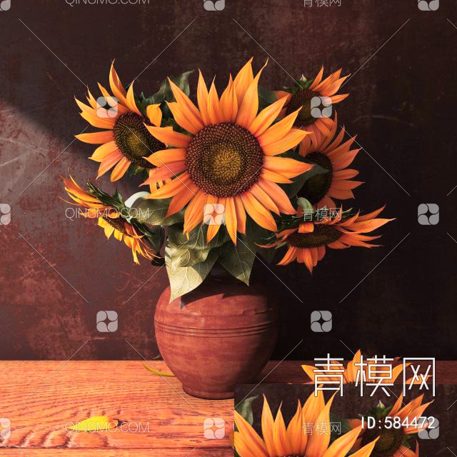 花瓶的向日葵花3D模型下载【ID:584472】