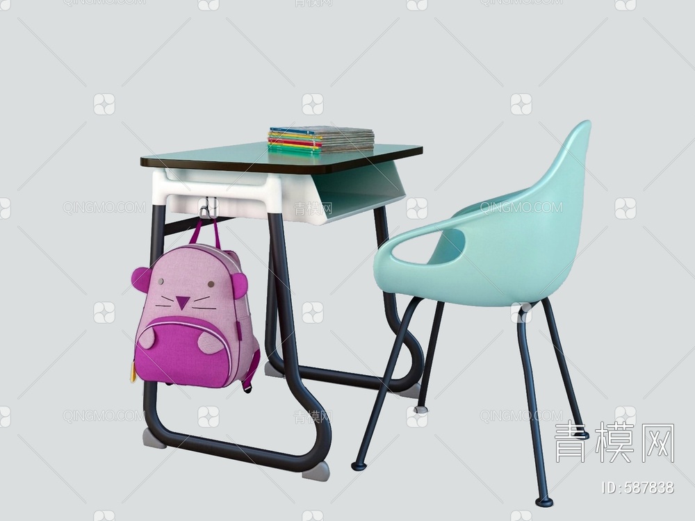 学生课桌椅3D模型下载【ID:587838】