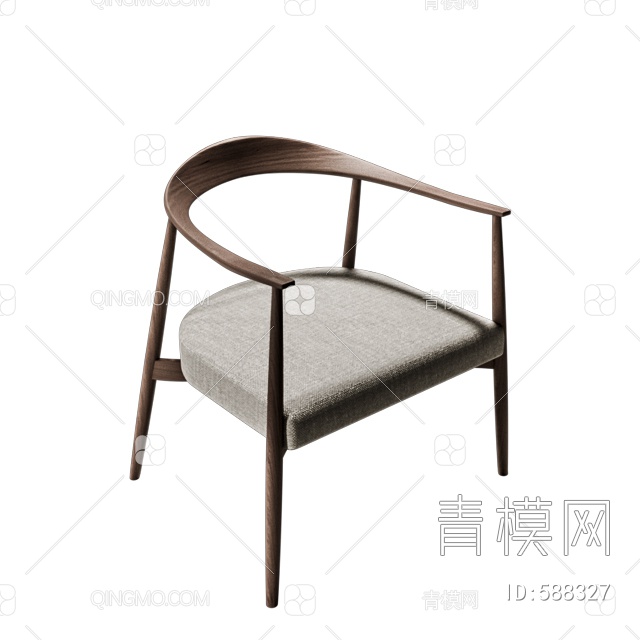木质布艺扶手椅3D模型下载【ID:588327】