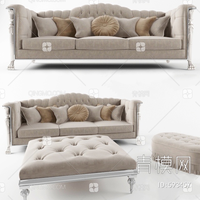 三人沙发3D模型下载【ID:593457】