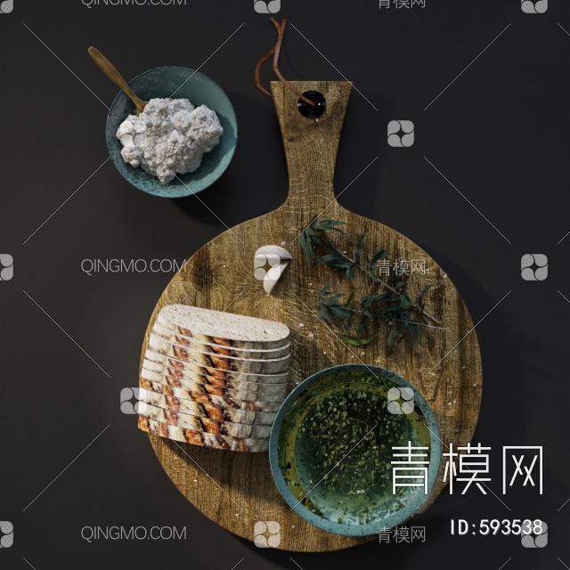 餐具食物组合3D模型下载【ID:593538】