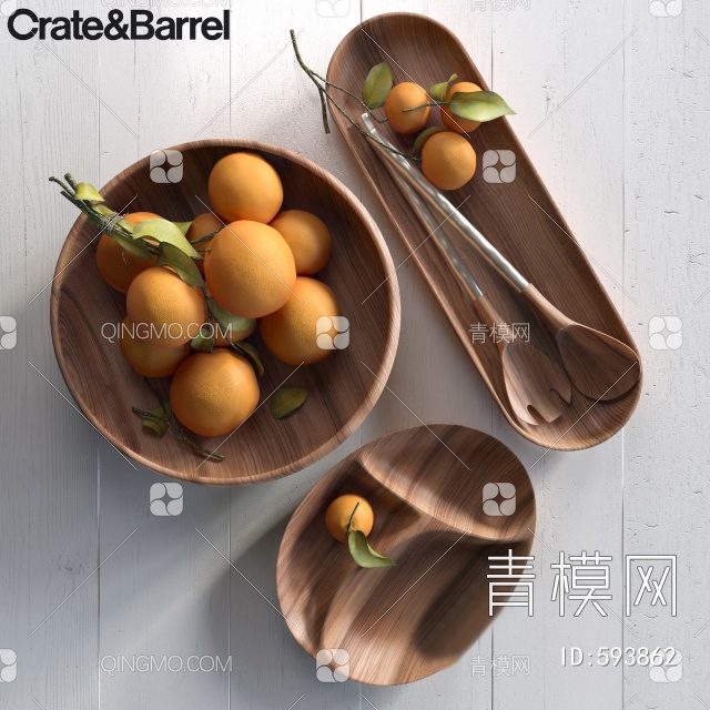 流行餐盘橘子组合国外3D模型下载【ID:593862】