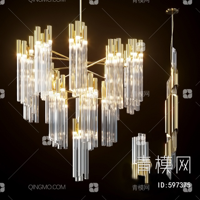 吊灯,金属水晶灯3D模型下载【ID:597375】