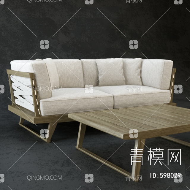 双人沙发茶几3D模型下载【ID:598029】