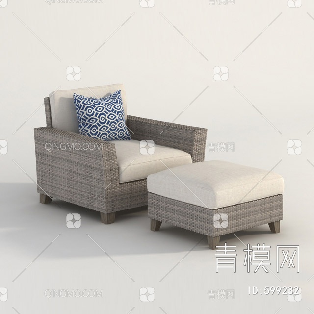 单人沙发脚凳3D模型下载【ID:599232】