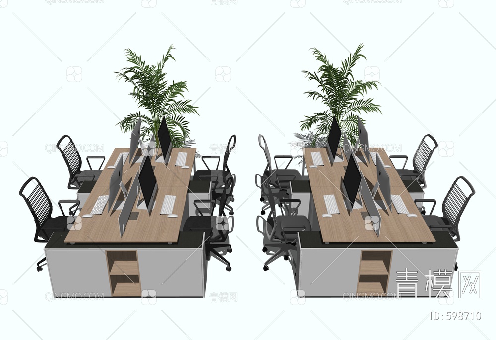 办公桌椅员工工位SU模型下载【ID:598710】