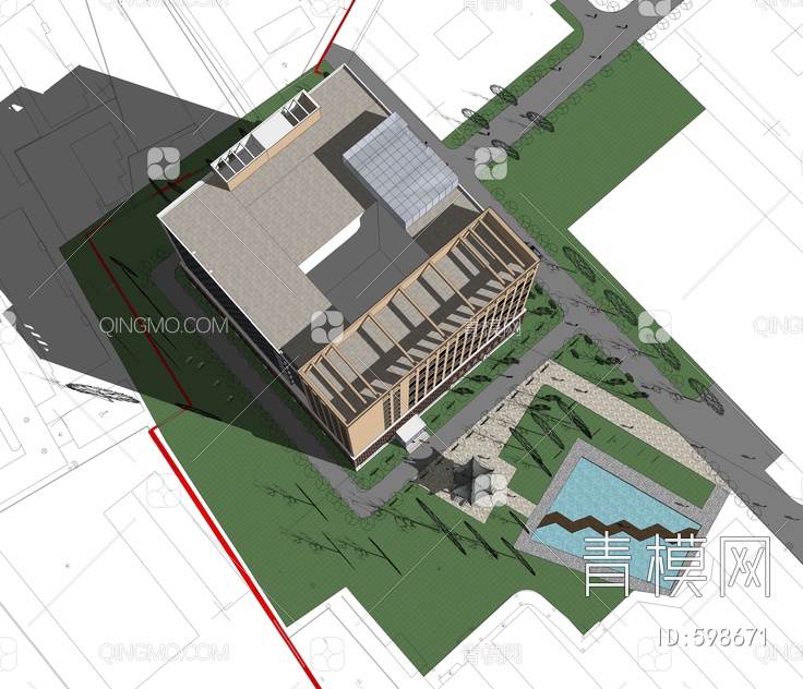 医院建筑规划方案SU模型下载【ID:598671】