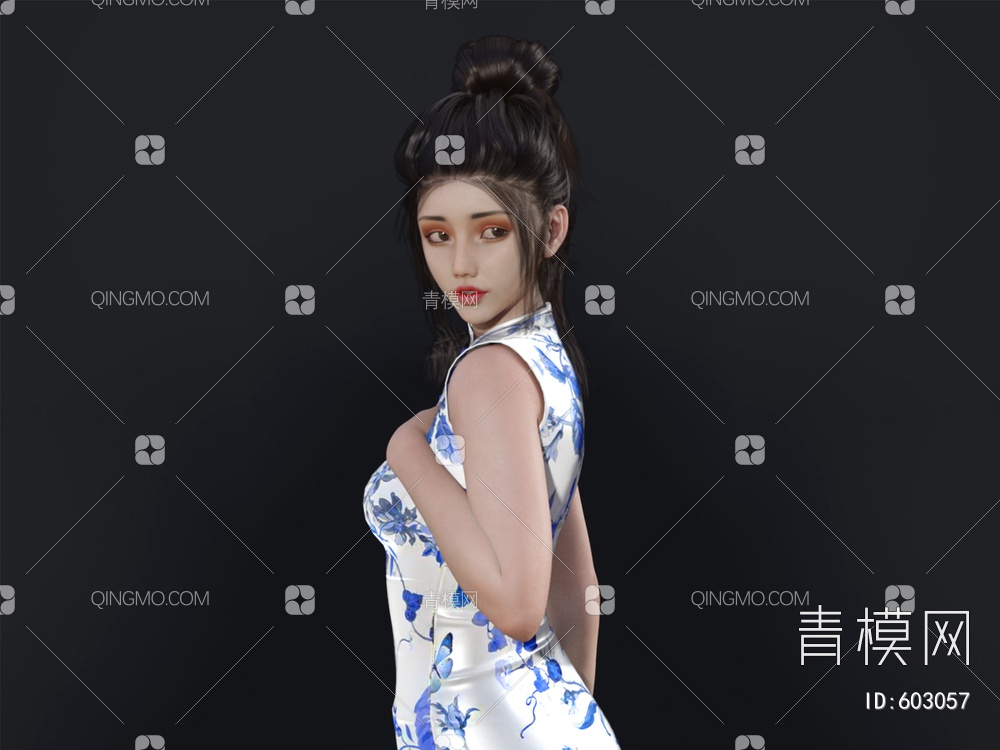 穿旗袍的女人3D模型下载【ID:603057】