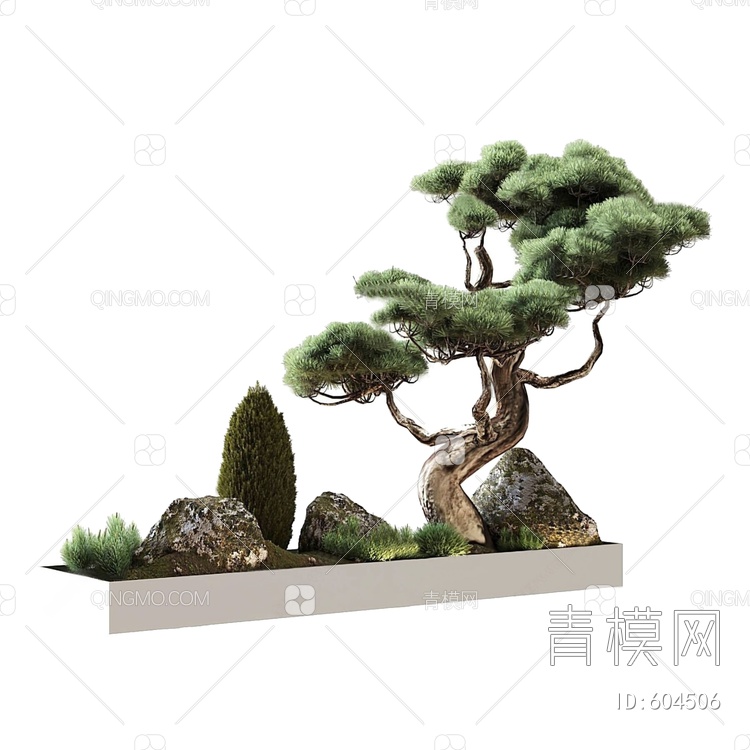 盆栽 松树 山石园艺小品3D模型下载【ID:604506】