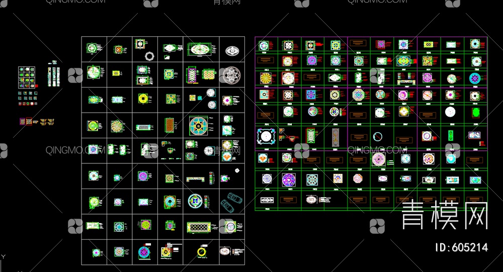 拼花及魔方石、花线的CAD图【ID:605214】