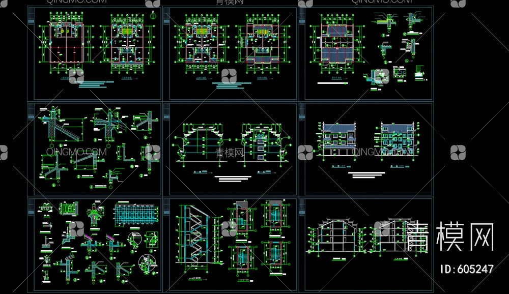 徽派三层民居建筑施工图【ID:605247】