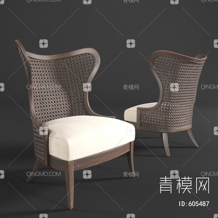 翅膀椅 单椅3D模型下载【ID:605487】