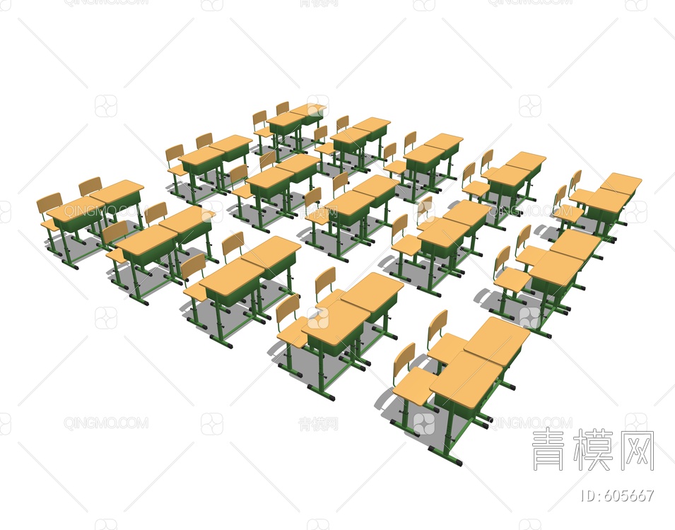 教室课桌椅书桌椅组合SU模型下载【ID:605667】