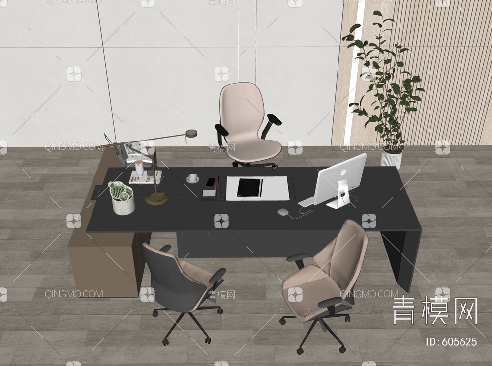 办公桌椅组合SU模型下载【ID:605625】