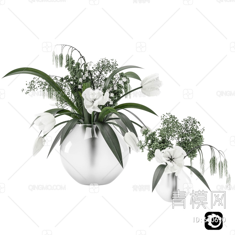 花瓶绿植 装饰植物 玻璃花瓶3D模型下载【ID:610690】