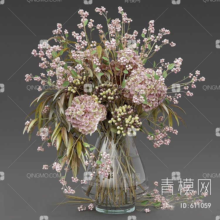 花卉花瓶摆件  文心兰  线球花3D模型下载【ID:611059】