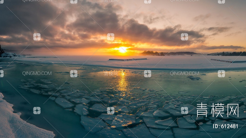 日出 雪景 海景贴图下载【ID:612481】