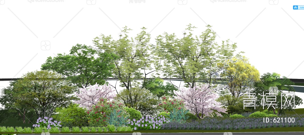 景观树 植物组团 示范区景观树 球形灌木 线球花SU模型下载【ID:621100】