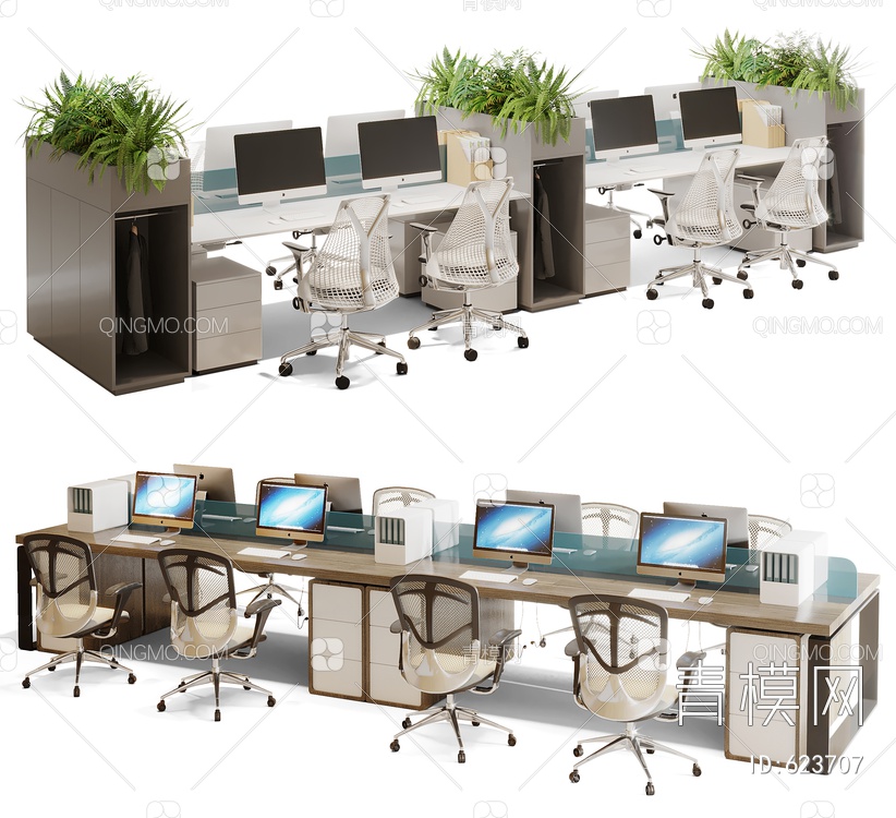 办公桌椅组合3D模型下载【ID:623707】