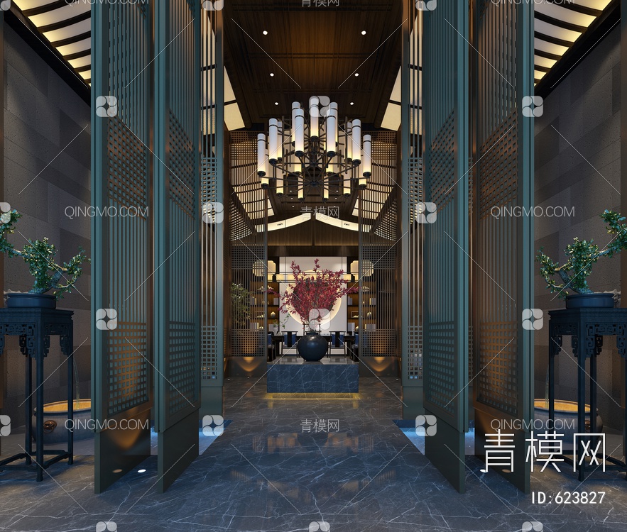 会所酒店接待大厅3D模型下载【ID:623827】