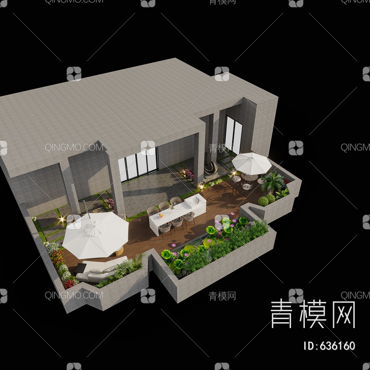阳台花园 俯视图3D模型下载【ID:636160】