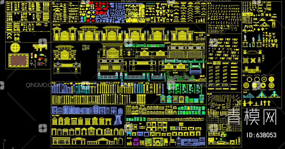 欧美石材构建cad  门窗 雕花 线条 栏杆【ID:638053】